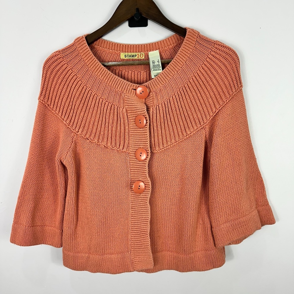 Vintage‎ Y2K Stamp 10 Coral Button Cardigan S Cropped Cottagecore Preppy Indie